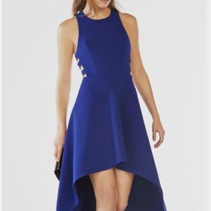 BCBG MAXAZRIA ROYAL BLUE ROSALYN CUTOUT HIGH-LOW DRESS